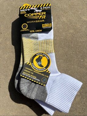 Men's Copper Fit WorkGear Quarter Crew Socks -  3 pair New